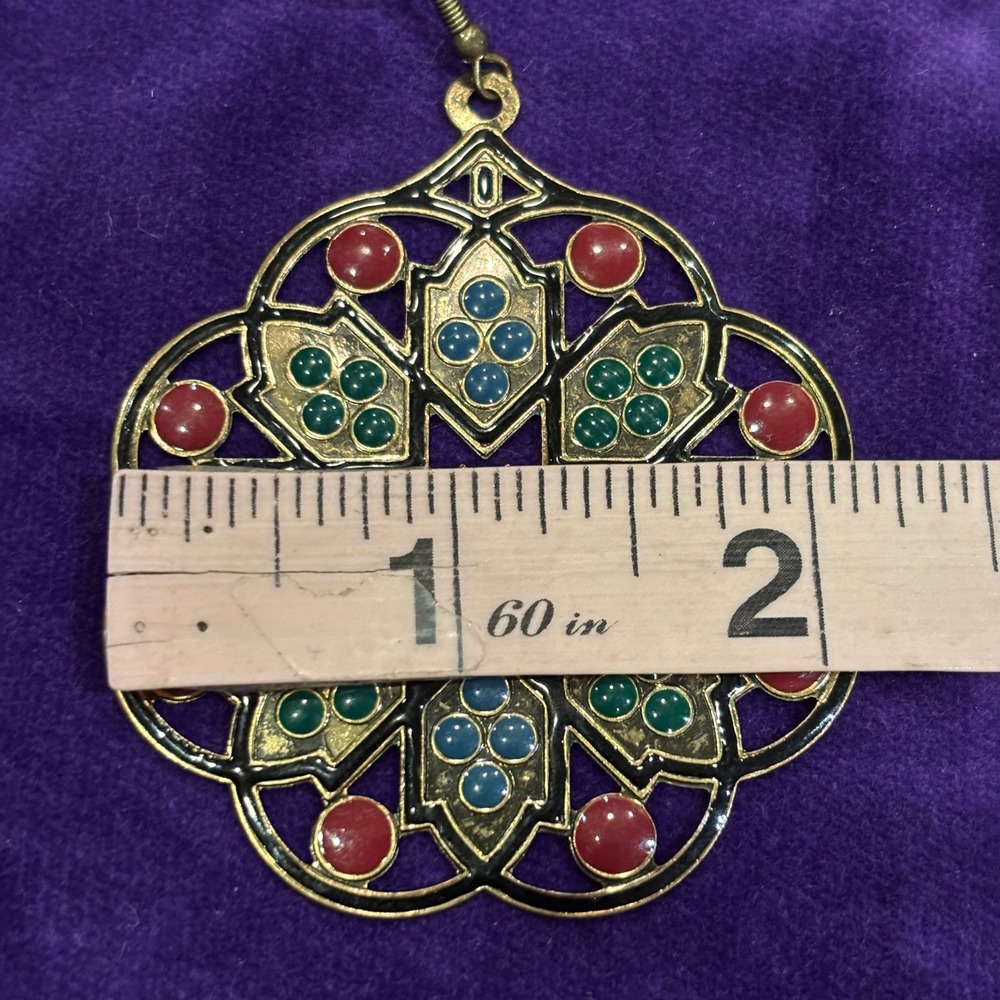 Moroccan Multicolor Enamel Mandala Medallion Design Drop Earrings - Picture 4 of 6